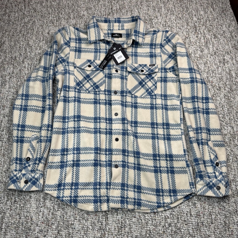 O'Neill Shirt Mens Small Arctic Creek SuperFleece Blue White Hiking Flannel NWT